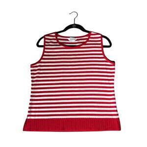 Misook Women's Sleeveless Knit Pullover Tank Top Red White Striped Size M